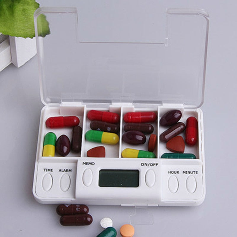 4 Grid pill box medicine Storage Box With Electronic Timing Reminder